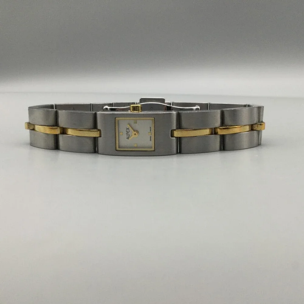Alfex 5662 Womens Watch 12mm Two Tone Stainless Swiss Made New Battery 6.25